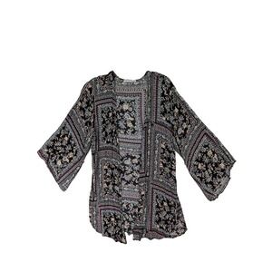Chris & Carol Kimono Womens L Black Floral Hippie Indie Boho Festival Patchwork